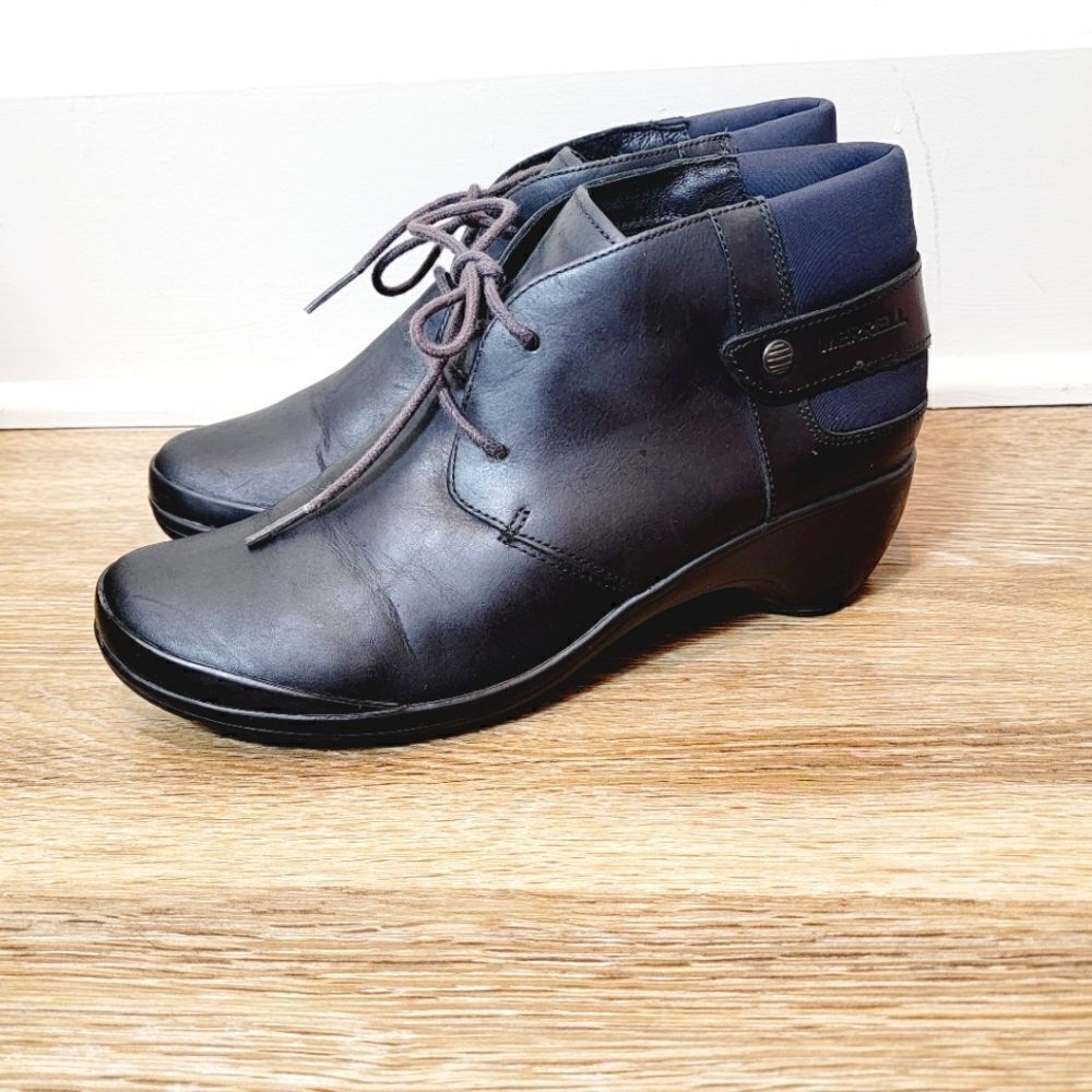 Merrell Black Veranda Butter Rum Leather Mock Clog Ankle Boot Size 8.5 Lace Up